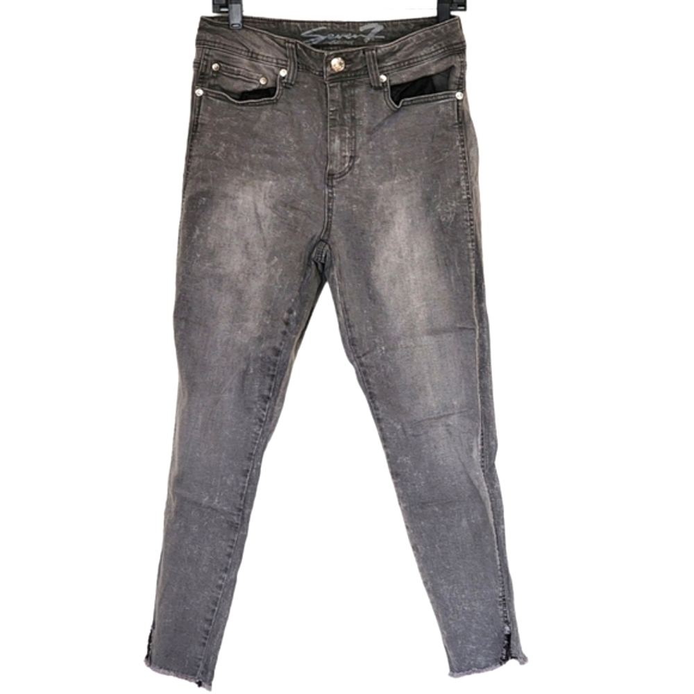 Seven7 high rise ankle denim jean legging sz 10 grey distressed frayed ankle